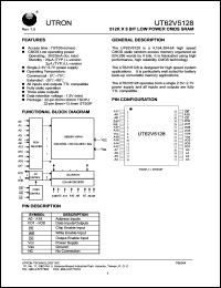 UT62V5128LC-100LE datasheet: Access time: 100 ns, 512 K x 8 Bit low power CMOS SRAM UT62V5128LC-100LE