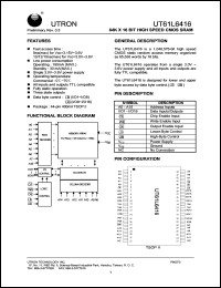 UT61L6416MC-8 datasheet: Access time: 8 ns, 64 K x 16 Bit high speed  CMOS SRAM UT61L6416MC-8