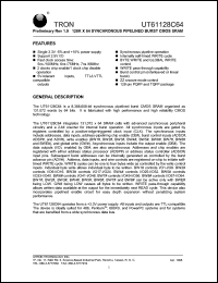 UT61128C64T-5 datasheet: Access time: 5 ns, 128 K x 64 Bit synchronous pipelined burst CMOS SRAM UT61128C64T-5