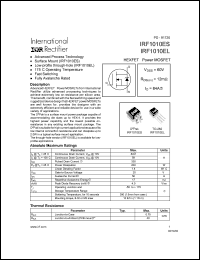 IRF1010ES datasheet: HEXFET power MOSFET. VDSS = 60V, RDS(on) = 12 mOhm, ID = 84A. IRF1010ES