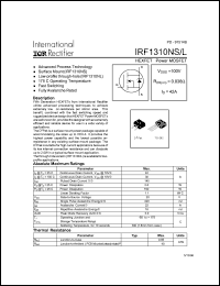 IRF1310NS datasheet: HEXFET power MOSFET. VDSS = 100V, RDS(on) = 0.036 Ohm, ID = 42A. IRF1310NS