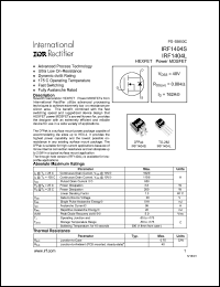 IRF1404L datasheet: HEXFET power MOSFET. VDSS = 40V, RDS(on) = 0.004 Ohm, ID = 162A. IRF1404L