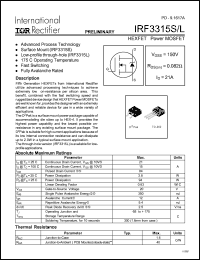 IRF3315L datasheet: HEXFET power MOSFET. VDSS = 150V, RDS(on) = 0.082 Ohm, ID = 21A IRF3315L