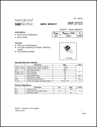 IRF3703 datasheet: HEXFET power MOSFET. VDSS = 30V, RDS(on) = 2.8 mOhm, ID = 210A IRF3703