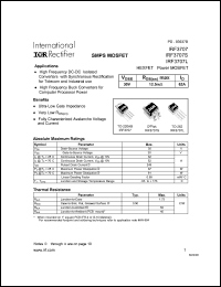 IRF3707 datasheet: HEXFET power MOSFET. VDSS = 30V, RDS(on) = 12.5 mOhm, ID = 62A IRF3707