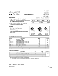 IRF3707L datasheet: HEXFET power MOSFET. VDSS = 30V, RDS(on) = 12.5 mOhm, ID = 62A IRF3707L