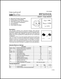 IRF520NS datasheet: HEXFET power MOSFET. VDSS = 100V, RDS(on) = 0.20 Ohm, ID = 9.7A IRF520NS