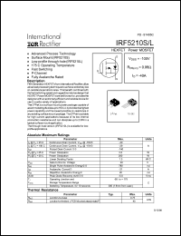IRF5210S datasheet: HEXFET power MOSFET. VDSS = -100V, RDS(on) = 0.06 Ohm, ID = -40A IRF5210S