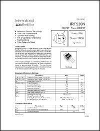 IRF530N datasheet: HEXFET power MOSFET. VDSS = 100V, RDS(on) = 90 mOhm, ID = 17A IRF530N