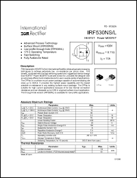 IRF530NS datasheet: HEXFET power MOSFET. VDSS = 100V, RDS(on) = 0.11 Ohm, ID = 17A IRF530NS