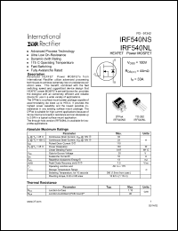 IRF540NL datasheet: HEXFET power MOSFET. VDSS = 100V, RDS(on) = 44 mOhm, ID = 33A IRF540NL