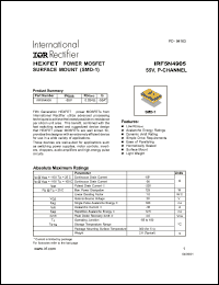 IRF5N4905 datasheet: HEXFET power MOSFET surface mount. BVDSS = -50V, RDS(on) = 0.024 Ohm, ID = -55A IRF5N4905