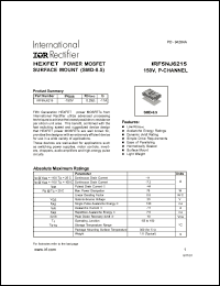 IRF5NJ6215 datasheet: HEXFET power MOSFET surface mount. BVDSS = -150V, RDS(on) = 0.29 Ohm, ID = -11A IRF5NJ6215