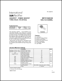 IRF5Y540CM datasheet: HEXFET power MOSFET thru-hole. BVDSS = 100V, RDS(on) = 0.058 Ohm, ID = 18A IRF5Y540CM