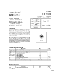 IRF7530 datasheet: HEXFET power MOSFET. VDSS = 20V, RDS(on) = 0.030 Ohm. IRF7530
