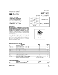 IRF7555 datasheet: HEXFET power MOSFET. VDSS = -20V, RDS(on) = 0.055 Ohm. IRF7555