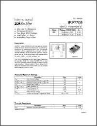 IRF7705 datasheet: HEXFET power MOSFET. VDSS = -30V, RDS(on) = 18mOhm, ID = -8.0A @ VGS = -10V. RDS(on) = 30mOhm, ID = -6.0A @ VGS = -4.5V. IRF7705