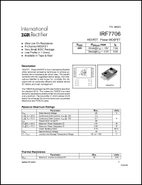 IRF7706 datasheet: HEXFET power MOSFET. VDSS = -30V, RDS(on) = 22mOhm, ID = -7.0A @ VGS = -10V. RDS(on) = 36mOhm, ID = -5.6A @ VGS = -4.5V. IRF7706