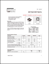 IRF7807A datasheet: HEXFET chip-set for DC-DC converters. VDSS = 30V. RDS(on) = 25mOhm. IRF7807A