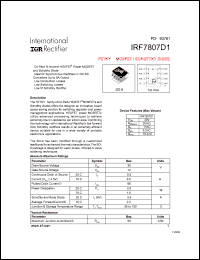 IRF7807D1 datasheet: FETKY MOSFET and schottky diode. VDS = 30V, RDS(on) =25mOhm IRF7807D1