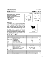 IRF9520N datasheet: HEXFET power MOSFET. VDSS = -100V, RDS(on) = 0.48 Ohm, ID = -6.8A IRF9520N
