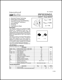 IRF9530NS datasheet: HEXFET power MOSFET. VDSS = -100V, RDS(on) = 0.20 Ohm, ID = -14A IRF9530NS