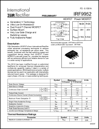 IRF9952 datasheet: HEXFET power MOSFET. VDSS = 30V, RDS(on) = 0.10 Ohm (N-ch). VDSS = -30V, RDS(on) = 0.25 Ohm (P-ch). IRF9952