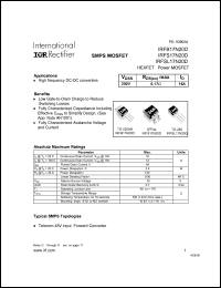IRFB17N20D datasheet: HEXFET power MOSFET. VDSS = 200V, RDS(on) = 0.17 Ohm, ID = 16A IRFB17N20D