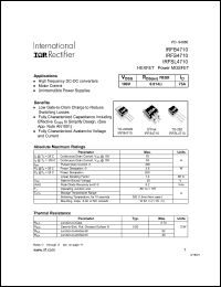 IRFB4710 datasheet: HEXFET power MOSFET. VDSS = 100V, RDS(on) = 0.014 Ohm, ID = 75A IRFB4710