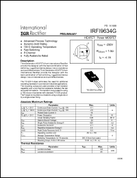 IRFI9634G datasheet: HEXFET power MOSFET. VDSS = -250V, RDS(on) = 1.0 Ohm, ID = -4.1 A IRFI9634G