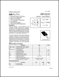 IRFIZ24V datasheet: HEXFET power MOSFET. VDSS = 60V, RDS(on) = 0.060 Ohm, ID = 14A IRFIZ24V