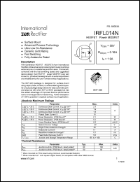 IRFL014N datasheet: HEXFET power MOSFET. VDSS = 55V, RDS(on) = 0.16 Ohm, ID = 1.9A IRFL014N