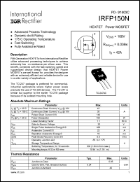 IRFP150N datasheet: HEXFET power MOSFET. VDSS = 100V, RDS(on) = 0.036 Ohm, ID = 42A IRFP150N