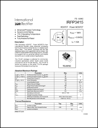 IRFP3415 datasheet: HEXFET power MOSFET. VDSS = 150 V, RDS(on) = 0.042 Ohm, ID = 43 A IRFP3415