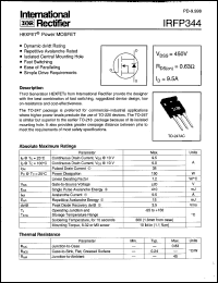 IRFP344 datasheet: HEXFET power MOSFET. VDSS = 450 V, RDS(on) = 0.63 Ohm, ID = 9.5 A IRFP344