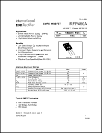 IRFP450A datasheet: HEXFET power MOSFET. VDSS = 500 V, RDS(on) = 0.40 Ohm, ID = 14 A IRFP450A