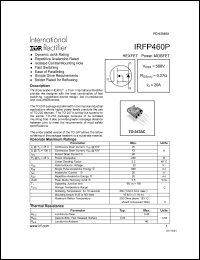 IRFP460P datasheet: HEXFET power MOSFET. VDSS = 500 V, RDS(on) = 0.27 Ohm, ID = 20 A IRFP460P