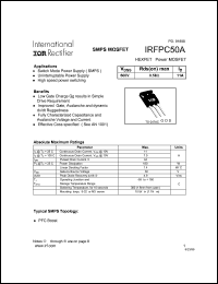 IRFPC50A datasheet: HEXFET power MOSFET. VDSS = 600 V, RDS(on) = 0.58 Ohm, ID = 11 A IRFPC50A