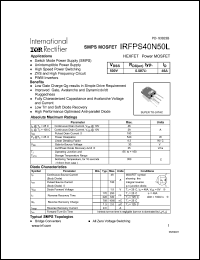 IRFPS40N50L datasheet: HEXFET power MOSFET. VDSS = 500 V, RDS(on) = 0.087 Ohm, ID = 46 A IRFPS40N50L