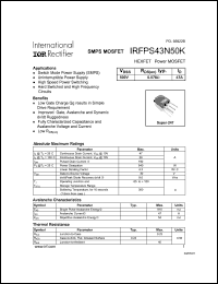 IRFPS43N50K datasheet: HEXFET power MOSFET. VDSS = 500 V, RDS(on) = 0.078 Ohm, ID = 47 A IRFPS43N50K