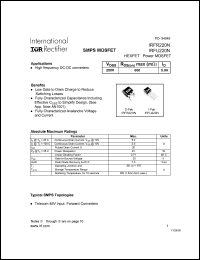 IRFU220N datasheet: HEXFET power MOSFET. VDSS = 200V, RDS(on) = 600mOhm, ID = 5.0A IRFU220N