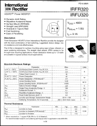 IRFU320 datasheet: HEXFET power MOSFET. VDSS = 400V, RDS(on) = 1.8 Ohm, ID = 3.1A IRFU320