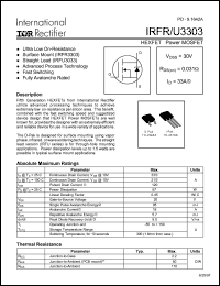 IRFR3303 datasheet: HEXFET power MOSFET. VDSS = 30V, RDS(on) = 0.031 Ohm, ID = 33A IRFR3303