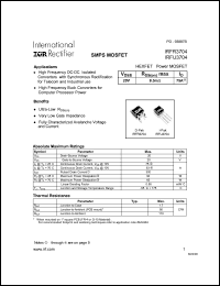 IRFU3704 datasheet: HEXFET power MOSFET. VDSS = 20V, RDS(on) = 9.5mOhm, ID = 75A IRFU3704