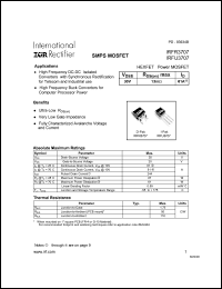 IRFR3707 datasheet: HEXFET power MOSFET. VDSS = 30V, RDS(on) = 13mOhm, ID = 61A IRFR3707
