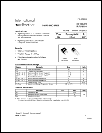 IRFR3708 datasheet: HEXFET power MOSFET. VDSS = 30V, RDS(on) = 12.5mOhm, ID = 61A IRFR3708