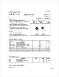 IRFU3711 datasheet: HEXFET power MOSFET. VDSS = 20V, RDS(on) = 6.5mOhm, ID = 110A IRFU3711