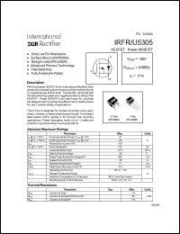 IRFR5305 datasheet: HEXFET power MOSFET. VDSS = -55V, RDS(on) = 0.065 Ohm, ID = -31A IRFR5305