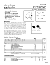 IRFR5505 datasheet: HEXFET power MOSFET. VDSS = -55V, RDS(on) = 0.11 Ohm, ID = -18A IRFR5505