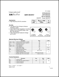 IRFB38N20D datasheet: HEXFET power MOSFET. VDSS = 200V, RDS(on) = 0.054 Ohm, ID = 44A IRFB38N20D